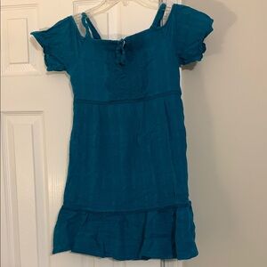 Art Class Blue Puff Sleeve Sundress with Square Neck